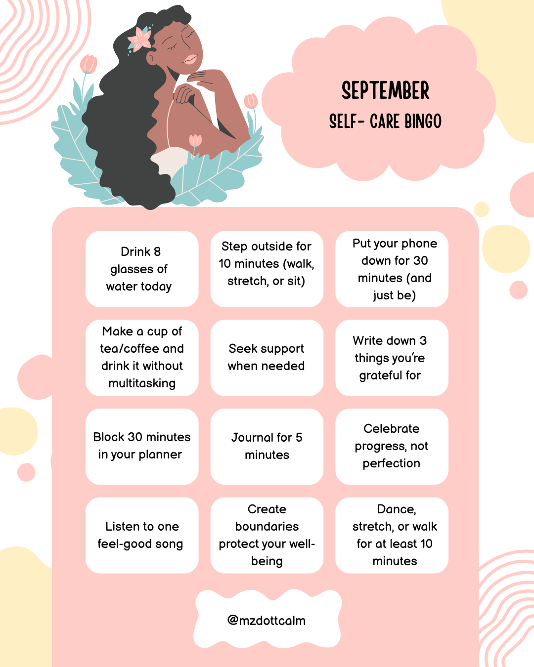 September Self-Care Bingo Card
